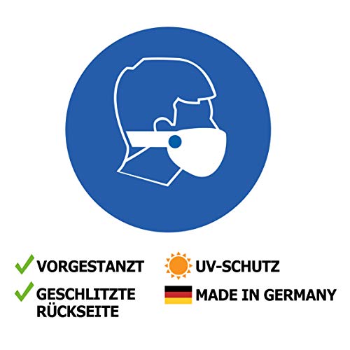 10 Stück Mundschutz Aufkleber Ø 9,5cm Schutzmaske Sticker Hinweiszeichen mit UV Schutz Warnzeichen für Außen-und Innenbereich von STROBO