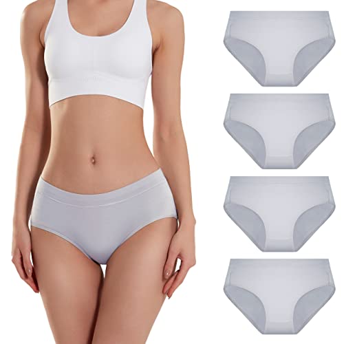 Serisimple Bamboo Women Luxury Underwear Silky Comfy Ultra Soft Briefs Breathable Stretch High&Mid Waist Panties 4 Pack (Mid-Gray, Small) #TOP22