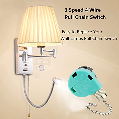 Image of Ceiling Fan Switch 3 Speed 4 Wire Zing Ear ZE 268S6 Pull Chain Switch Control Replacement for 3 Speed Control Switch Ceiling Fans, Wall Lamps, Cabinet Light,Nickel