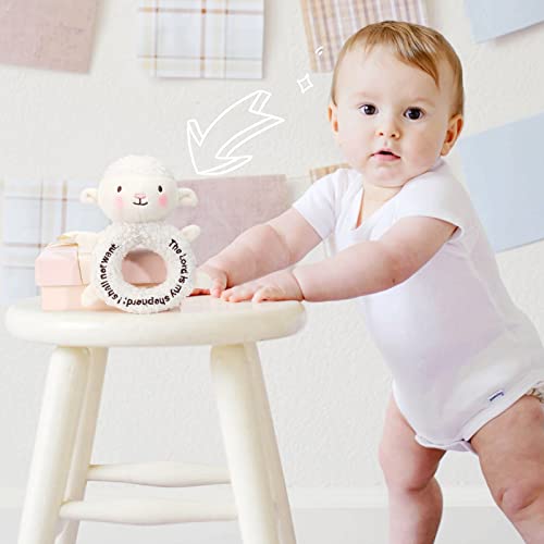 Image of Karenhi Lamb White Stuffed Animal Little Stuffed Animal Praying Baptism Soft Plush Snuggle God's Toy Embroidered Religious Gifts for Boys Girl Baby Shower Mom Barnyard Nursery Decor Doll Toy