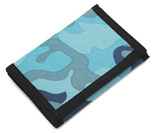RFID Trifold Canvas Outdoor Sports Wallet for Kids - Front Pocket Wallet with Magic Sticker - Blue