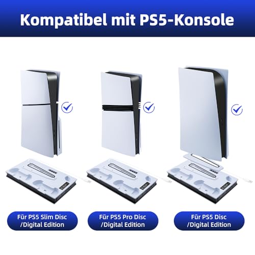 Wigearss PS5/PS5 Slim/PS5 Pro Kühler Standfuß mit Dual Controller Ladegerät, PS5 Controller Ladestation Standfuß mit Lüfter für PS5/PS5 Slim/PS5 PRO UHD/Digital Edition 2
