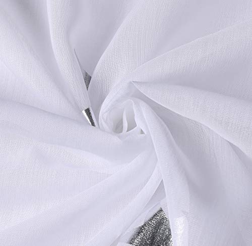 Silver Star Print Curtains White Sheer Window Drapes With Twinkle Star For Living Room 2 Panels Eyelet/Ring Top Transparent And Soft Cosmic Theme For Bedroom And Space-Loving Grown-Ups 54" W X63" L #TOP5