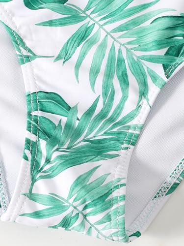 Image of Girl's 3 Piece Bikini Set Tropical Print Bathing Suit Swimwear with Crop Tops Cover Ups Cyan 160