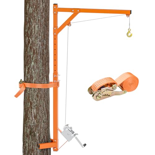 Sulythw Upgraded Tree Mounted Deer Hoist 54 Inch for Hunting, 500LBS Hunting Game Hoist Winch Lift, Adjustable Heavy Duty Deer Hanger for Skinning, Cleaning, Hanging Feed, and Field Dressing, Orange