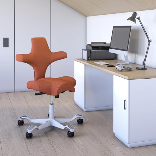Image of HAG Capisco Standard Chair-White Frame-Upholstered Burnt Red