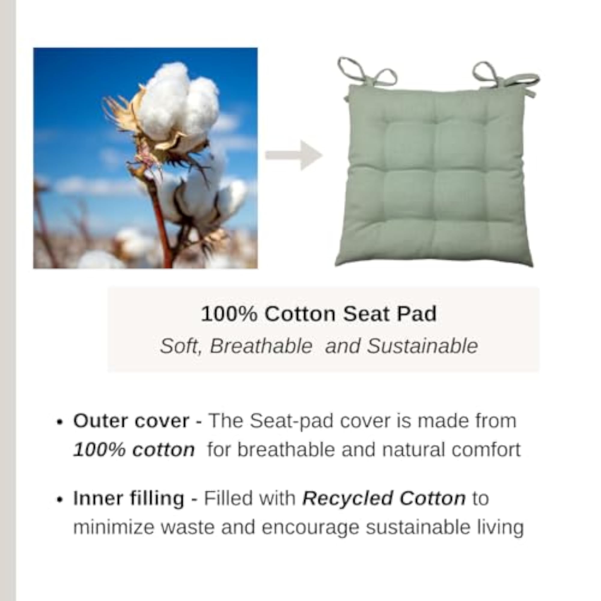 Cotton Chair Pad with Ties, Soft & Comfortable Cushion