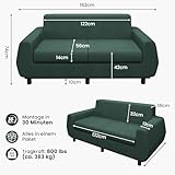 Hamlody Sofa 160cm, 2-Sitzer Sitzbank mit Samt Bezug, Kompakt für kleine Räume | Bequem & Einfach Montiert | 42cm hochelastischer Schaumstoff, Grün