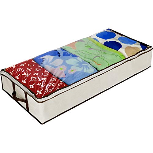 Ziz Home Zippered Under Bed Storage Bag 2 Pack | Soft Breathable Anti-Mold Fabric | Used for Underbed Clothes Storage Linen Storage Blanket Storage Sweater Storage Duvet Storage Bins Clear Window