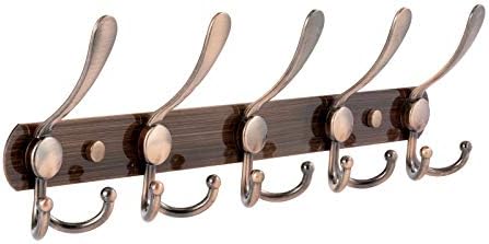 Coat Rack Wall Mounted, Coat Hanger Wall 5 Tri Hooks Heavy Duty Stainless Steel Coat Hook Rail for Coats Towels Purse Robes Keys and Hats(Copper)