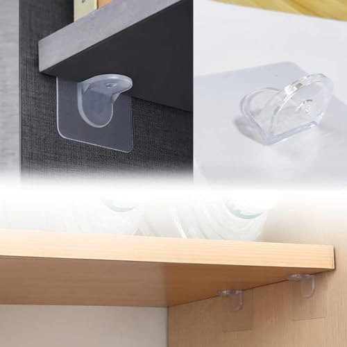 Image of 10 Pack Self Adhesive Magic Sticker Transparent Panel Support Hooks Strong No Drill Shelf Holder Nail Free Cabinet Bookshelf Support Hooks for Bathroom Kitchen Tissue Towel Organizer