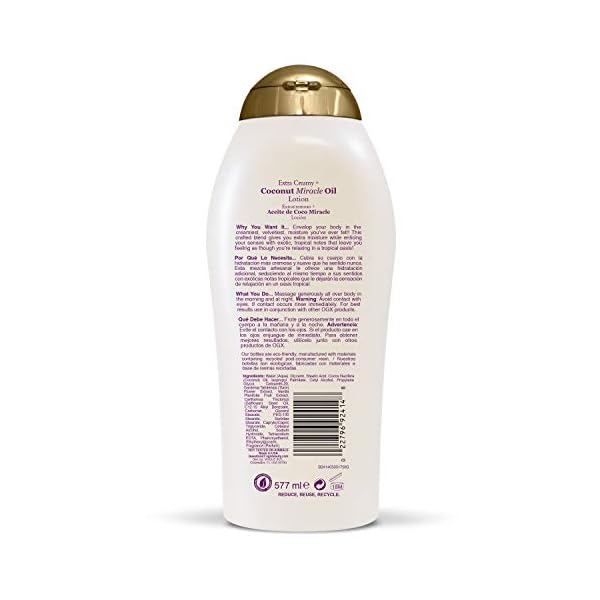 OGX-Extra-Creamy-Coconut-Miracle-Oil-Ultra-Moisture-Body-Lotion-with-Vanilla-Bean-Fast-Absorbing-Body-Lotion-for-All-Skin-Types-Paraben-Free-and-Sulfated-Surfactants-Free-195-fl-oz OGX Extra Creamy + Coconut Miracle Oil Ultra Moisture Body Lotion with Vanilla Bean, Fast-Absorbing Lotion for All Skin Types, Paraben-Free and Sulfated-Surfactants Free, 19.5 fl oz