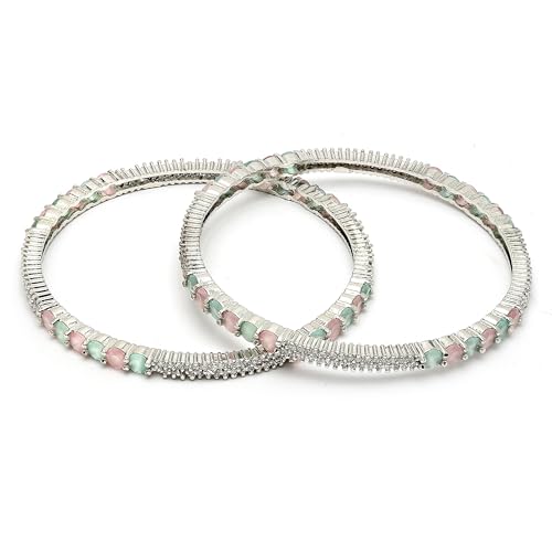 Image of ZENEME Jewellery Silver Plated Stylish Crystal AD Dual Colour Bangle Jewellery For Girls and Women