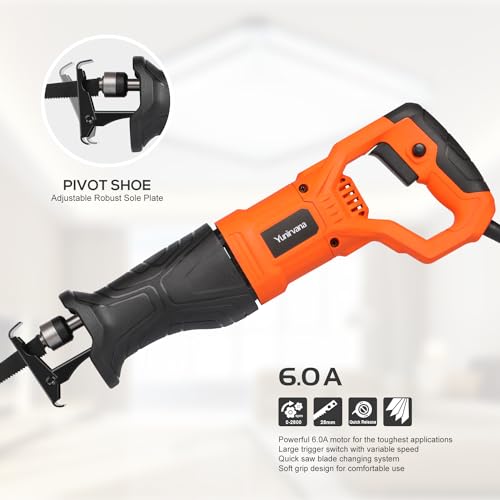 Yunirvana 120V Reciprocating Saw, 6.0 Amp Variable Speed Corded Reciprocating Saw with 3/4\" Stroke Length, 2800RPM and 2-1/2\" Max for Wood, Metal, PVC Pipe Cutting - Thumbnail 2