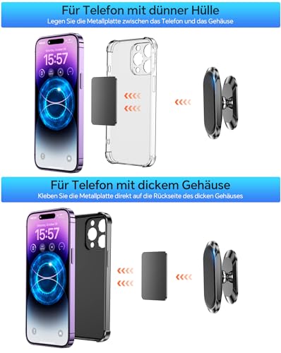 Coolpow Handyhalterung Auto Magnet【2 Stück】 Handy Halterung Auto Magnet【Ganzmetall】 Universal Magnetische Handyhalter Auto für Armaturenbrett【360°】 KFZ Handyhalterung für Samsung iPhone Alle Telefon
