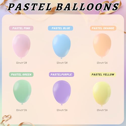 Image of 160 Pack Pastel Balloons 12 Inch Pastel Rainbow Multicolor Macaron Balloons for Party Baby Shower Gender Reveal Easter Decorations