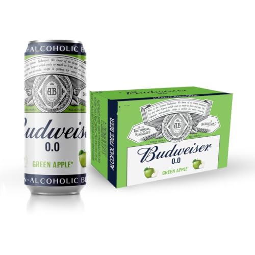 Image of Budweiser 0.0 Non alcoholic Green Apple Can 330ml, Lightly Sweet (Pack of 6)