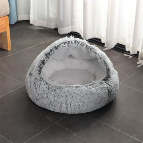 Cuccia per cani di taglia media, semichiusa con cappuccio, cuccia per animali domestici, calmante, per interni, igloo, lavabile, cuccia per gatti di piccola taglia (grigio, 50 cm)