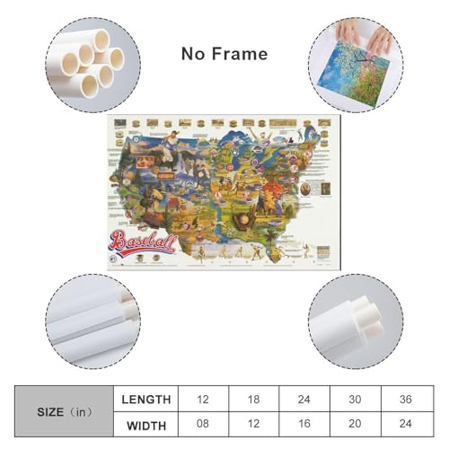 メジャーリーグ 地図 ポスター (4) パネル 壁アート モダン リビング ベッドルーム 部屋飾り20x30inch(50x75cm) [2]