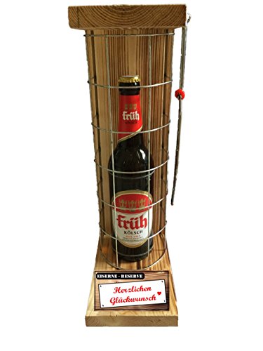 'Herzlichen Glückwunsch' Die Eiserne Reserve mit einer Flasche Früh Kölsch 0,50L incl. Säge zum zersägen des Gitter - die Geschenkidee
