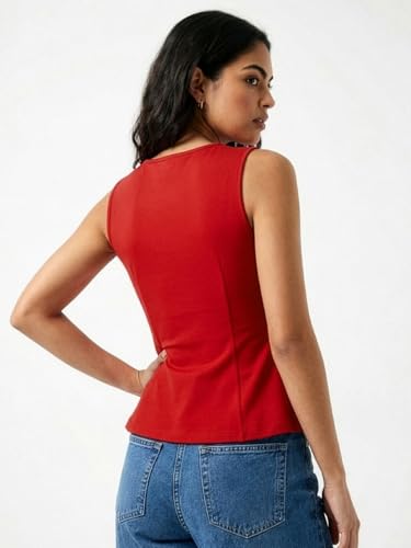 Image of Aahwan Black Solid Cotton Comfort Fit Round Neck Sleeveless Short Peplum Top for Women's & Girl's