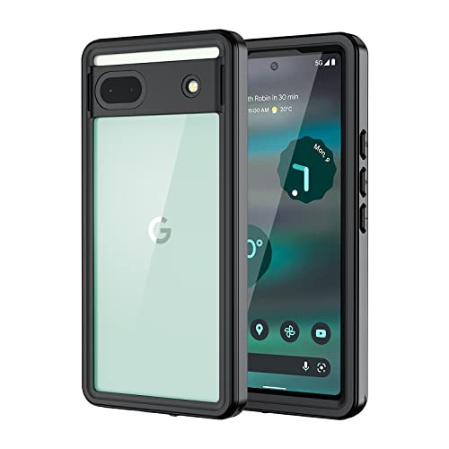 Lanhiem for Google Pixel 6a Case, IP68 Waterproof Dustproof with Built-in Screen Protector, Heavy Duty Full Body Protective Phone Case for Pixel 6a, Black/Clear