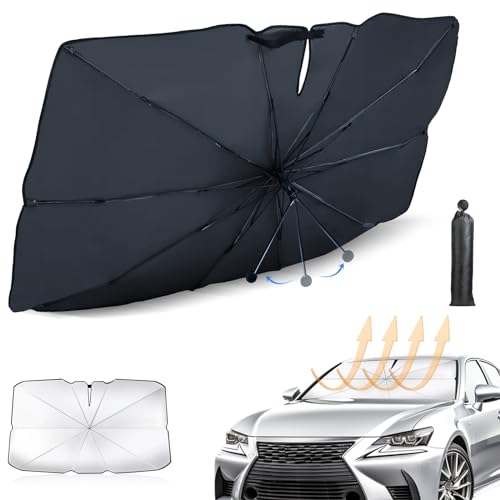 車用サンシェード 傘型 折りたた式 Gegizun【2024新・強化十本骨・遮光率99.9%】サンシェード 車 フロント 遮光フロントシェード バックミラー開き口設計 UVカット カー用品 車用傘式サンシェード 日焼け 紫外線対策 日差しカット 車用パラソ