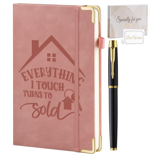 Carnet de notes en cuir A5 ligné et cadeau pour agent immobilier avec pochette