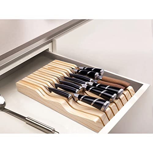 Redcall Kitchen Knife Holder For Drawer Solid Wood Universal Knife Block Without Knives,Bamboo Home & Chef Knife In-Drawer Organizer Insert,Premium Under Cabinet Knife Storage (15 Knife Holder) #TOP3