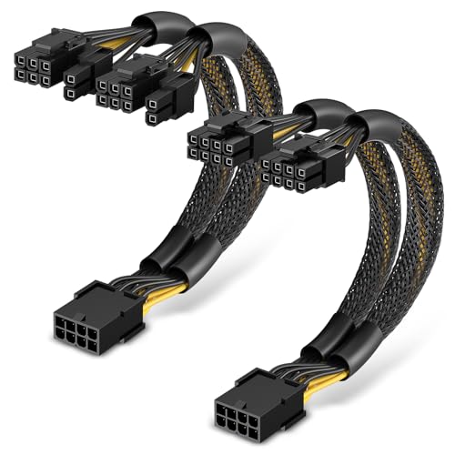 J&D 2-Pack PCIe 8 Pin to Dual 8 Pin (6+2) Power Adapter Cable, 9 Inches, with Heat-Shrink Tubing, PSU Cables for GPU, Female to Male PCIe 8 Pin Cable