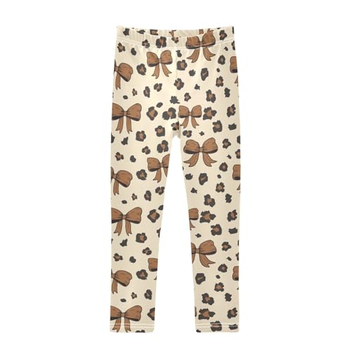 Leopard Print Bow Girls Leggings,Workout Leggings for Girls Toddler Athletic Leggings Size for 3-10T