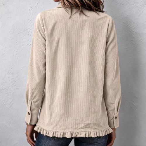 Corduroy Jacket Women Ruffle Business Casual Open Front Lapel Button Coat - image 7
