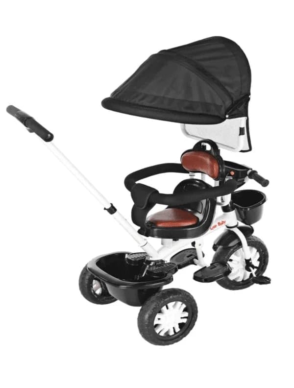 Image of Love Baby Kids Tricycle with Sunroof, Rotational Leather Seat, Light Music, Removable Canopy, Push Handle for 1 Year+ & 2 Year+ Toddlers, Preschoolers (Black)