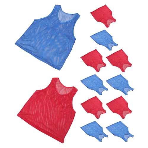 Toddmomy 12 chalecos de fútbol de malla para niños - Chalecos de entrenamiento para equipos juveniles en rojo y azul - Petos ligeros para entrenamiento de fútbol, ​​actividades deportivas grupales e
