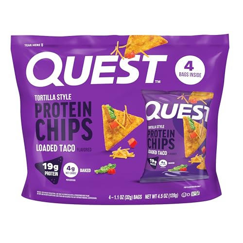 Image of Quest Nutrition Loaded Taco Tortilla Style Protein Chips, 19g Protein, 4g Net Carb, Low Carb, Gluten Free, 1.1 oz (Pack of 4)