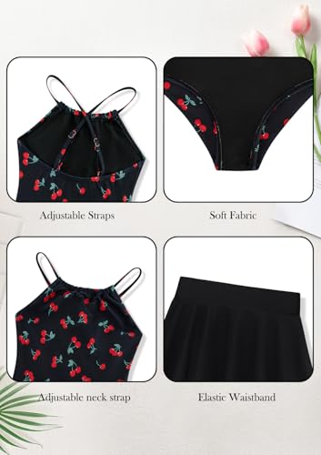 Seanrui Girls Kids Swimsuit One Piece Tankini Swimsuits Bathing Suit Swimwear Size 6 with Skirt Black Cherry — view 5