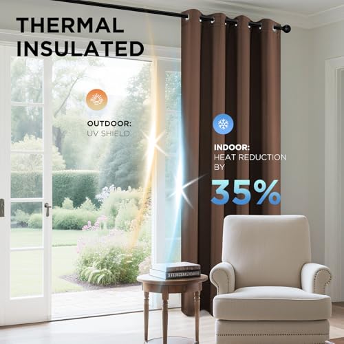 Image of Joydeco Blackout Curtains 63 Inch Length 2 Panels Set, Thermal Insulated Long Curtains& Drapes 2 Burg, Room Darkening Grommet Drapes for Living Room Bedroom Window (W52 x L63 Inch, Brown)