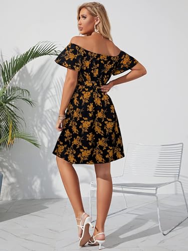 Image of Off Shoulder Ruffle Dress for Women, A-Line Mini Dress with Belt, Fitted Bust Summer Wedding Guest Dress