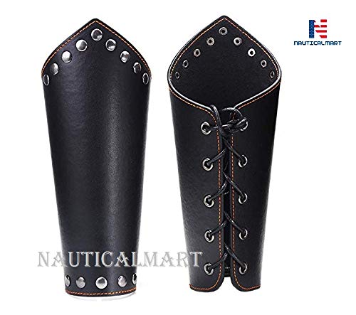 Leather Arm Guards Archery Gauntlet Wristband Medieval Leather bracers Viking Cosplay Wrist Guard for Men Women- Black