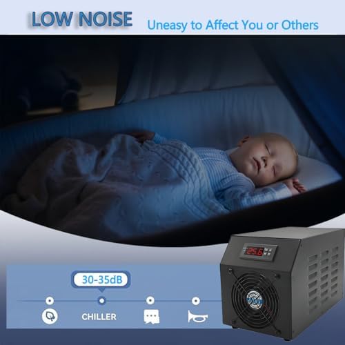 16 Gallon Aquarium Chiller, Low Noise Hydroponics Water Chiller with Pump Hose for Fish Tanks, Axolotl & Coral Reef, Saltwater & Freshwater Compatible