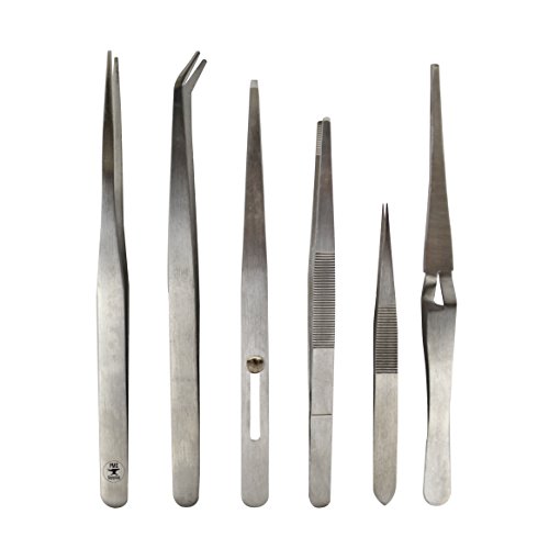 6 Piece Stainless Steel All Purpose Jewelry Making Tweezer Set