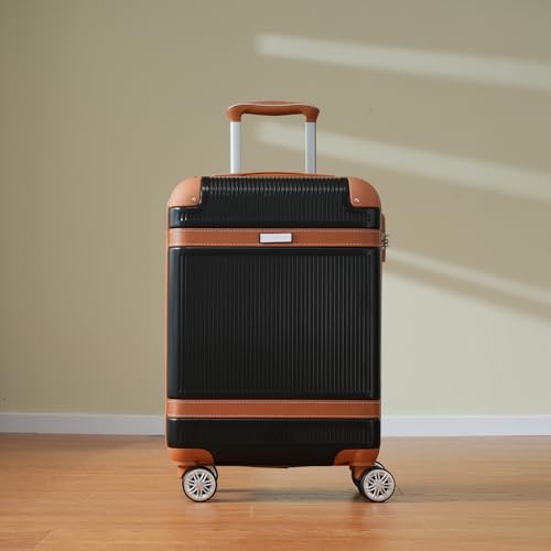 Hardshell Luggage Sets 3 Piece Carry-on Suitcase Double Spinner Wheels with TSA Lock for Men Women, Black (20in)3