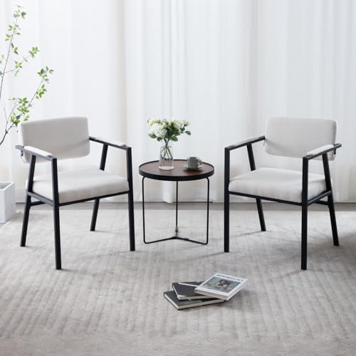 chairus Juego de 2 Sillas de Comedor Minimalista de Lino Silla de Cocina con Estructura de Metal, Sillas de Mesa con Brazos para Salón/Sala de Estar, Beige