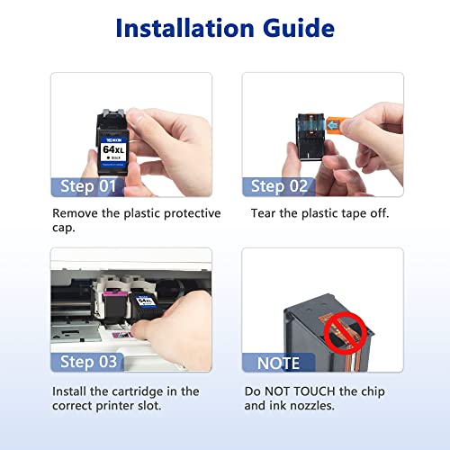 64Xl Ink Cartridge Combo Pack Replacement For Hp Ink 64 Hp 64Xl Works With Hp Envy Photo 7855 7858 7155 6252 7800 7100 Envy Inspire 7255E 7955E 7958E 7900E Tango Series Printer (1 Black, 1 Tri-Color) #TOP4
