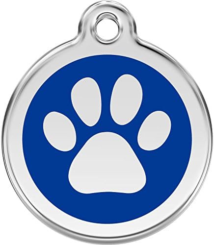 Red Dingo Personalized Paw Print Pet ID Dog Tag (Medium Dark Blue)