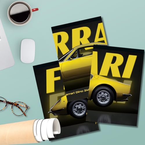Image of Good Hope 3 Piece Car Split Poster Set for Room, Garage, Biker Cafe, Wall Art Home, Office, Living Room, Bedroom, Hostel boys Girls Gift Wallpaper Sticker Wall Decorations (Split Poster, Ferrari Yellow, Medium (9x12 Inch))