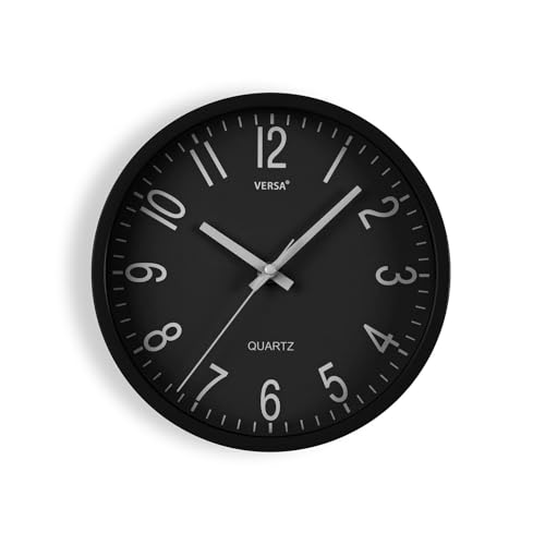 Versa Raven Reloj de Pared Nuevo Mecanismo Y Calidad Mejorada silencioso y Decorativo, para Cocina, Salón o Comedor - Fácil de Leer, Medidas (Al x L x An) 20 x 4,3 x 20 cm, Polipropileno, Color Negro