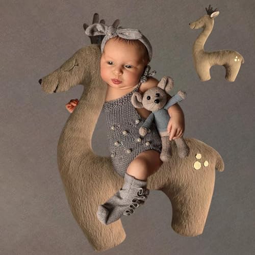 Image of Newborn Photography Props Deer Posing Pillow Plush Pillow Newborn Photo Prop for Photoshoot Newborn Christmas Photoshoot Prop Animal Pillow Baby Photo Props Elk Pillow