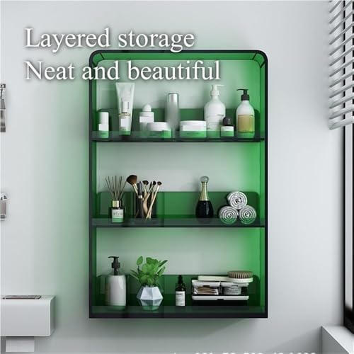4-Tier Acrylic Floating Shelves for Bathroom - Stylish Wall-Mounted Storage for Vanity & Toilet Organization - 90cm Green Shelving Unit for Home Decor