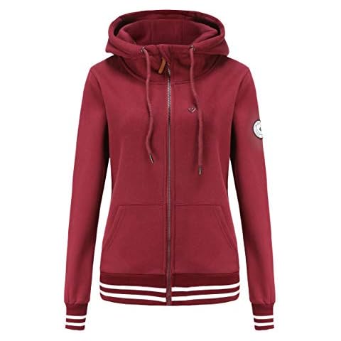 TrendiMax Women Hoodies Winter Sweatshirt Warm Hooded Jacket Coat Zip Up Fleece Hooded Zipper Hoody Outerwear Casual Packets Long Sleeve Jumper Tops Wine Red Cover